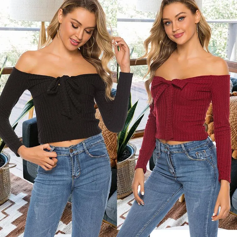 Women's T Shirts Off Shoulder Crop Tops Casual Ruched Pleated Bow Black T-Shirt Women Short Sleeve Cropped Shirt For Clothing