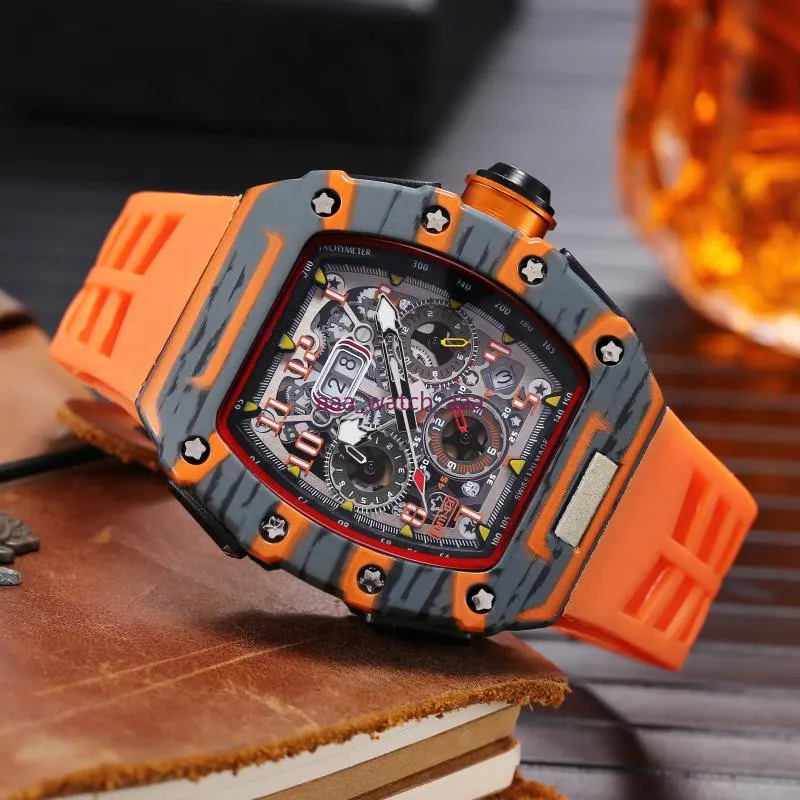Mens Luxury Watch: Six-Hand Quartz Timepiece with Silicone Strap