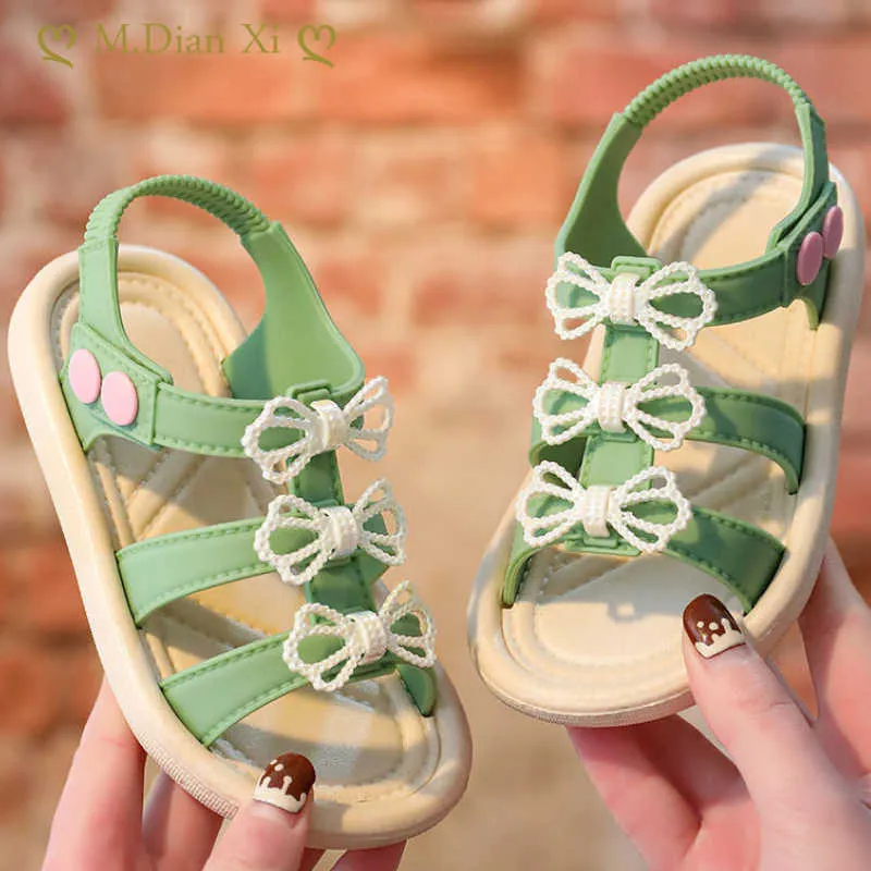 Sandals Summer Little Girls Sandals 2022 New Flower Simple Cute Pink Green Children Sandals Toddler Baby Soft Casual School Girl Shoes Z0225