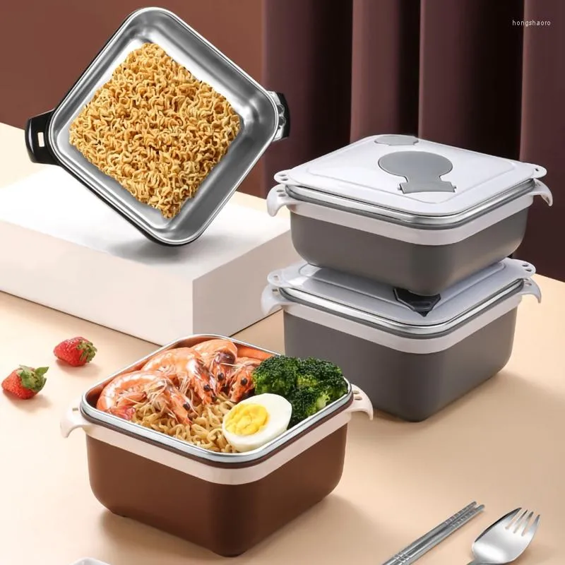 Dijkartikelen Sets Geïsoleerde lunchbox met roestvrij staal grote instant noodle bowl kantoor Student Bento draagbare container