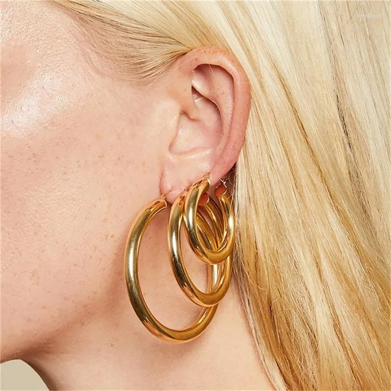 Hoop Earrings Classic Stainless Steel For Women Trendy Gold Color Small/Large Circle Ear Buckle Fashion Jewelry Accessories