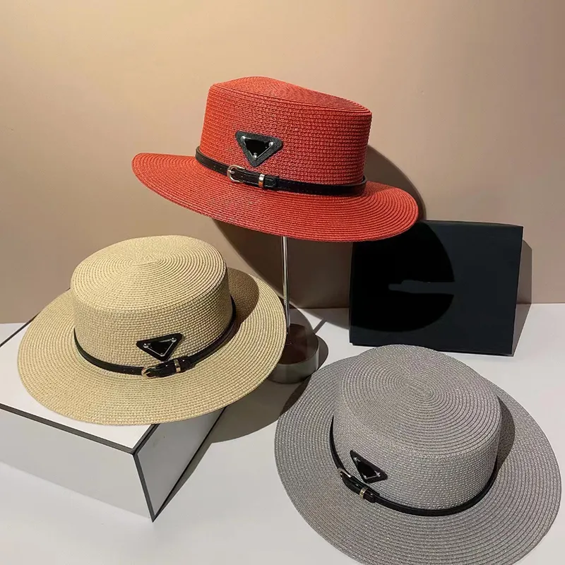 2023 Designer straw hat luxury Women's New straw hat classic flat top hat high quality men's and women's same triangle sun visor