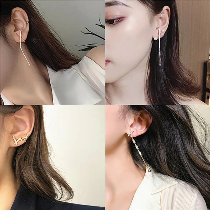 Dingle örhängen ljuskrona Cross Crystal Long Tassel Earring Gold Color Rhinestone For Women Personality Wedding Jewelry Gifts