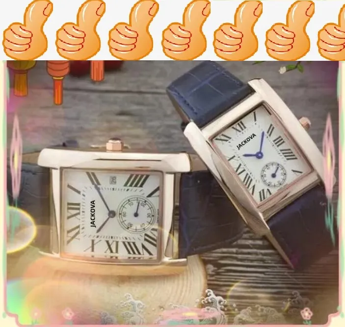 Rose Gold Square Roman Dial Quartz Watch Fashion Lovers Men Women Silver Tank Series Polshorloges Dames Geschenken Simple Luxe Popular Luxury Lederen Business Clock