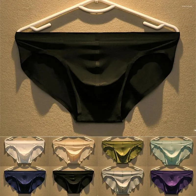 Slip 2023 hommes Sexy sous-vêtements culottes glace soie solide séchage rapide confortable respirant convexe poche bas slips
