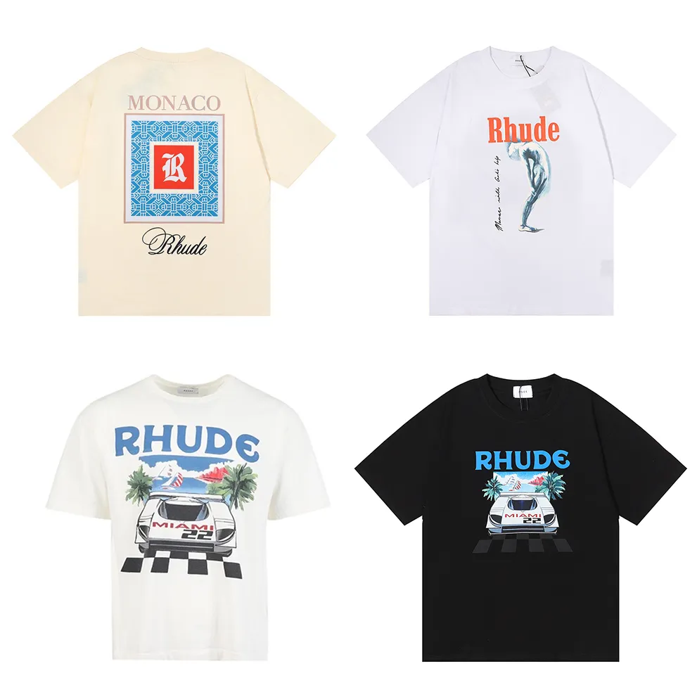 Nuevo diseñador para hombres Rhude T Shirt Fashion Man Camisetas de calidad superior Camina corta de manga corta Hip Hop Tamaño S-XXL