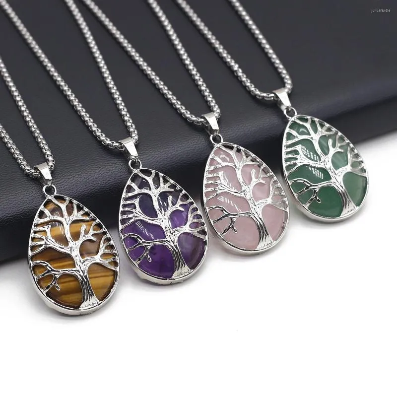 Подвесные ожерелья прекрасное натуральное каменное дерево жизни ожерелье с водой капля аметисты тигрные звенья для женских модных украшений подарки