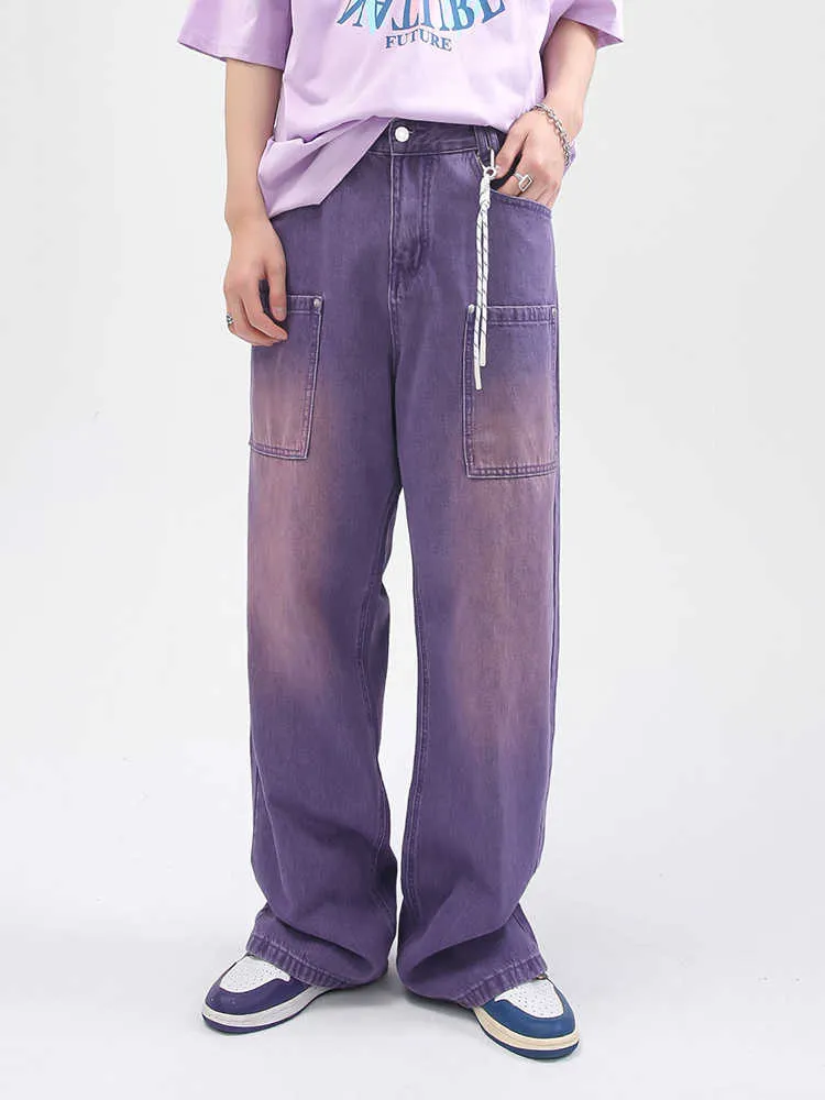 Men's Jeans Purple Jeans Men Casual Korean Streetwear Fashion Hip Hop Vintage Denim Jeans Trousers Man Women Straight Long Wide Leg Pants Z0225