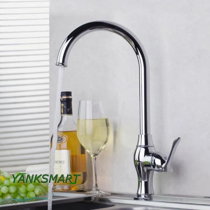 Robinets de cuisine YANKSMART Moderne De Luxe Chrome Poli Laiton Massif Lavabo Robinet Pivotant Levier Unique Rotation Pont Monté Mitigeur