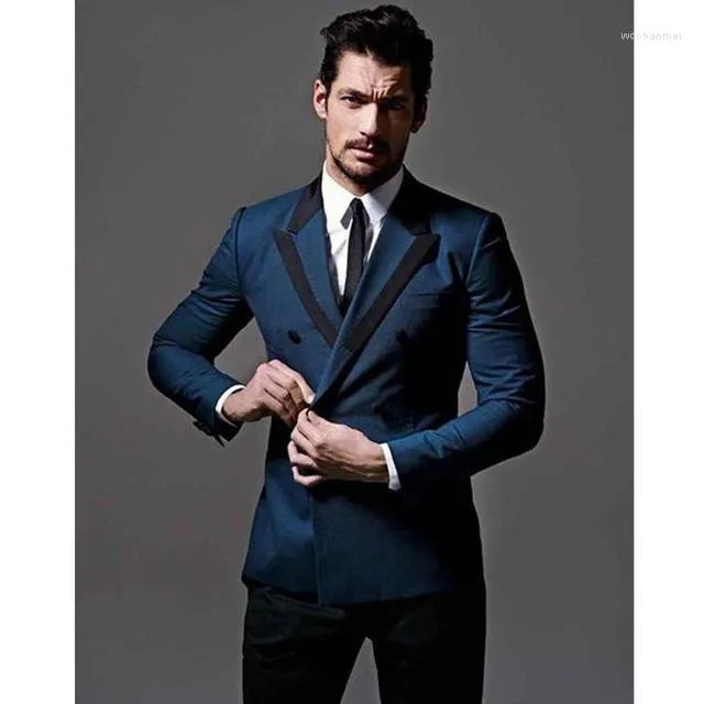 Blue jacket black pants tuxedo top