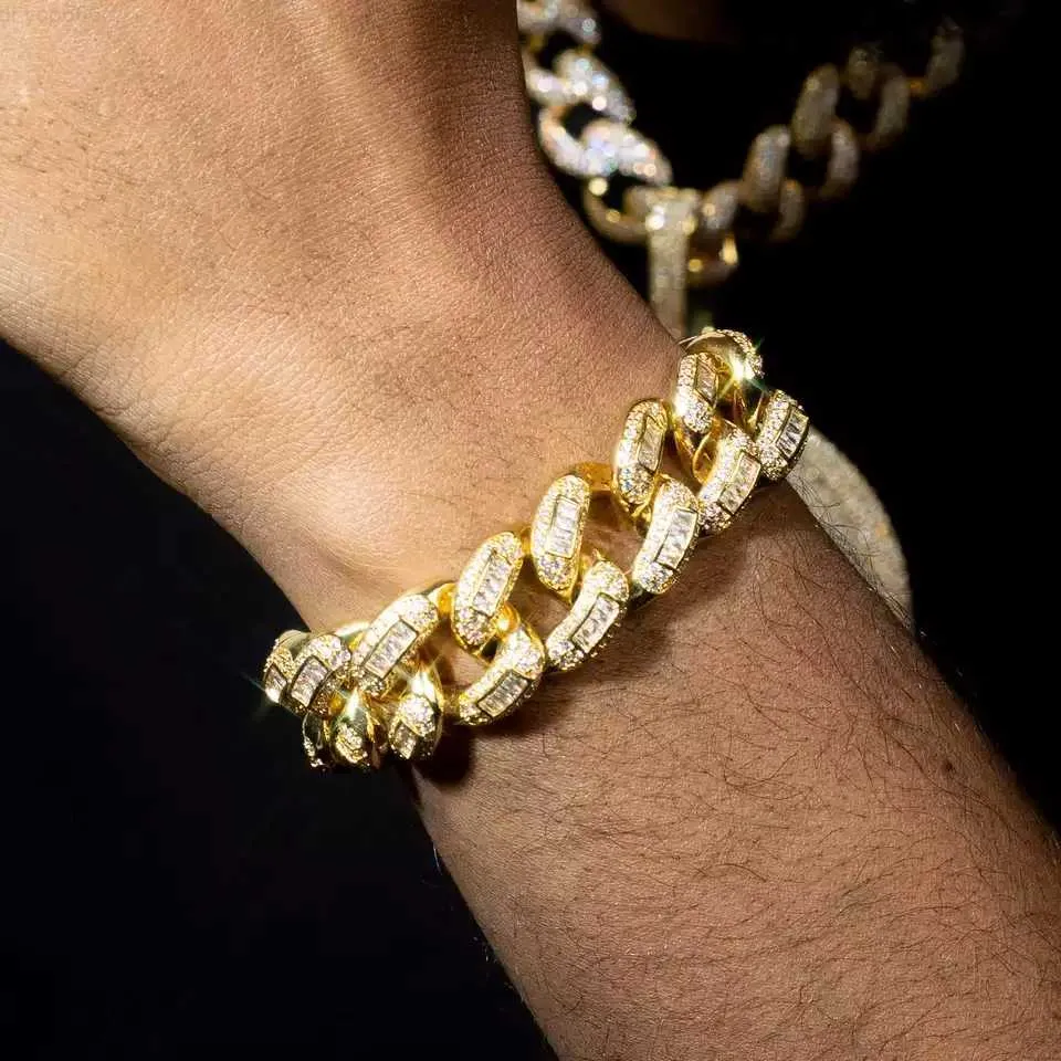 Designer Jewelry Hotsale Gems Hip Hop style Iced Out Sterling Silver Moissanite Cuban chain Bracelet chain