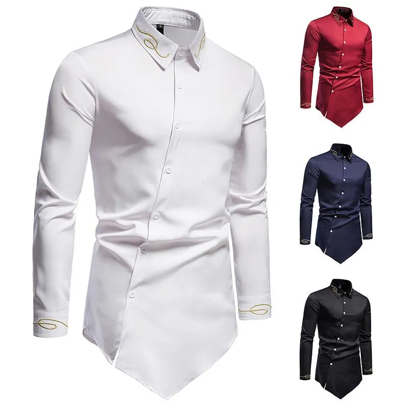 Chemises habillées pour hommes couleurs lisses hommes Chemise smoking coupe ajustée fête de mariage bal décontracté à manches longues Homme Chemise Homme