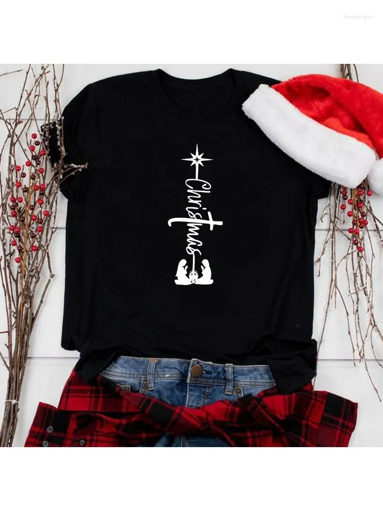 Women's T Shirts Christmas Cross Jesus Print Women Graphic Harajuku Christian Faith Hope Love Female Short Sleeve Tee Camisetas Mujer