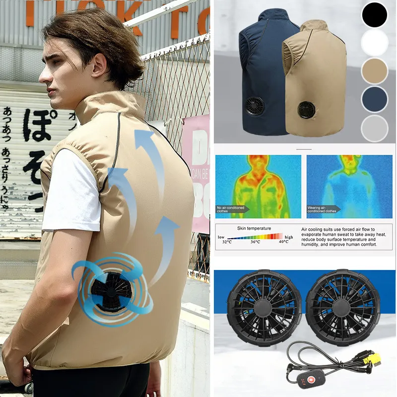 Men s Vests Men Summer Air Conditioning Clothing Fan Cooling Vest USB Charging Sport Man Outdoor Solid Color Coat Plus Size 230225