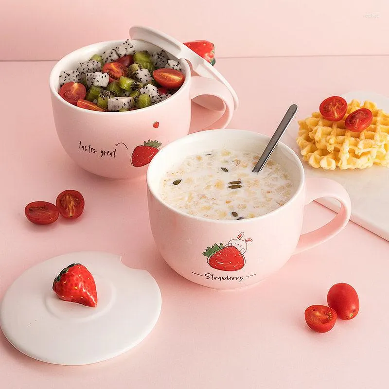 Mugs Cup Ins Style Girl Large-Capacity Ceramic With Lid And Spoon Microwave Oven Mug Milk Couples Oatmeal Breakfast Bowl