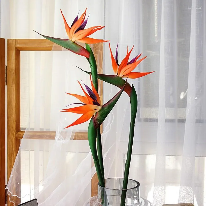 Dekorative Blumen Künstliche echte Touch Blume Paradiesvogel Strelitzia Boden Fake 80CM Zimmer Hochzeit Party Dekor