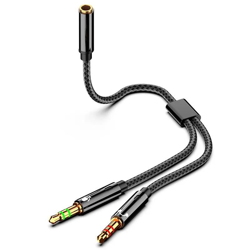 2 in 1 Aux Audio Splitter Cables 3.5 mm Jack Stereo Audio Female to 2 male Headset Mic Y Connectors Cables Adapter
