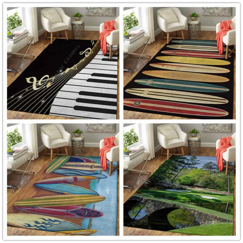 Tapis Baseball imprimé tapis carré anti-dérapant tapis de sol 3D tapis antidérapant salle à manger salon doux chambre 02Tapis