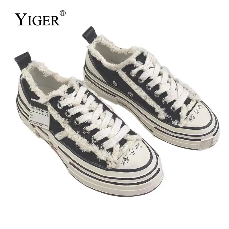 Gai gai vestido sapatos yiger lona masculina yohji yamamato co-marca sapatos de lona aumentando sola grossa mendigos casal vulcanizado 230225