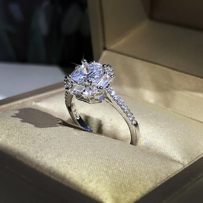 18-каратное кольцо с муассанитом, квадратное яркое кольцо принцессы, модные кольца, кольца с имитацией бриллианта, свадебное обручальное кольцо для женщин