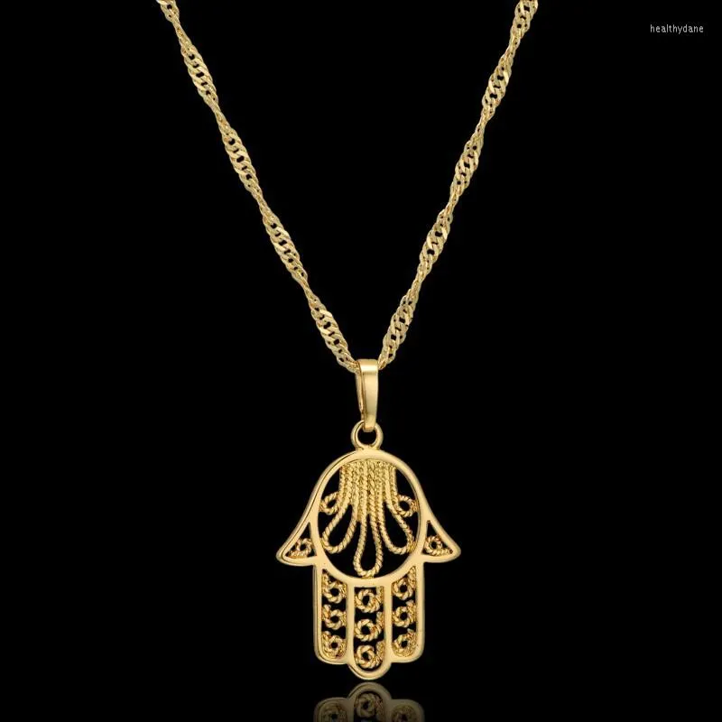 Colares pendentes Filigree Charm Hamsa Hand of Fatima Gold Color Protection Colar Amulet para Mulheres Jóias Greotes de Jóias