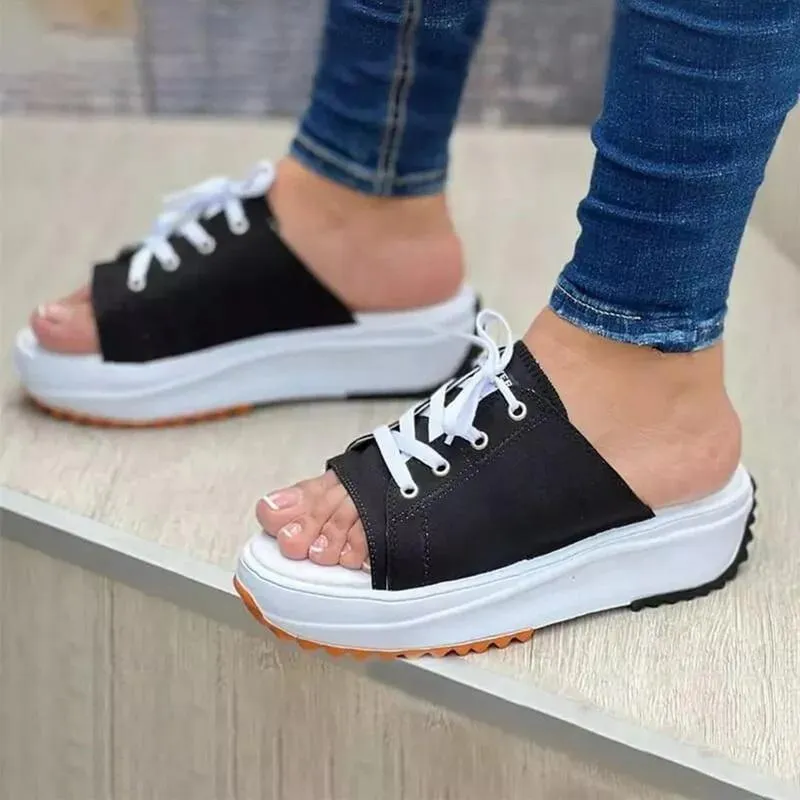 Terlik Yaz Kadın Sandalet Tuval Sıradan Ayakkabı Beyaz Kalın Solun