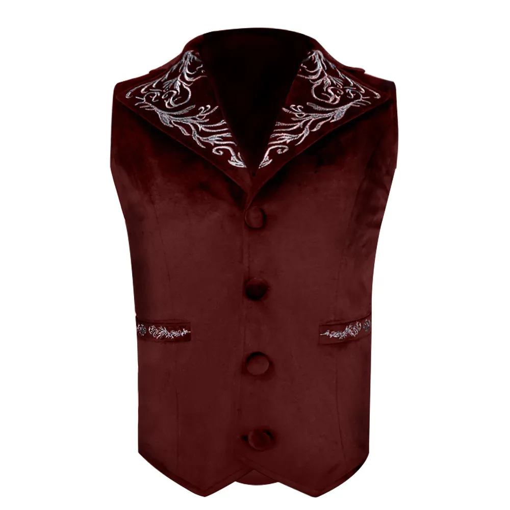 Men s Vests Parklees Men Wine Red Suede Medieval Renaissance Steampunk Sleeveless Suit Retro Slim Fit Single Breasted Waistcoat 230225