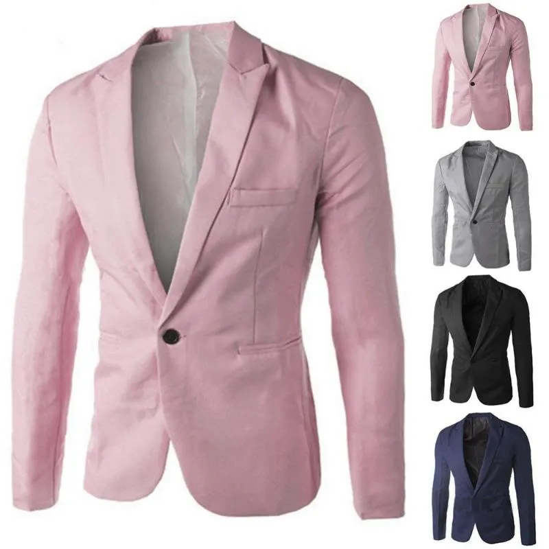 Men's Suits & Blazers Men Solid Color Long Sleeve Lapel One Button Pocket Blazer Slim Suit Coat Fit