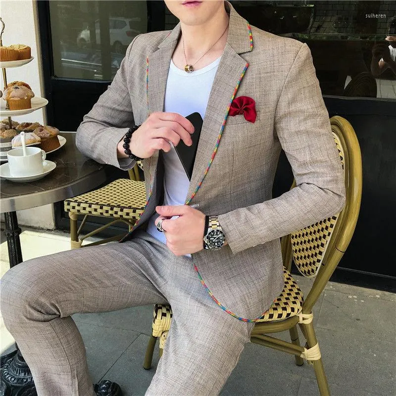 دعاوى رجال منتفخة بدلة مصفف شعر التدخين Homme mariage trajes de hombre Spring summer summer صفراء