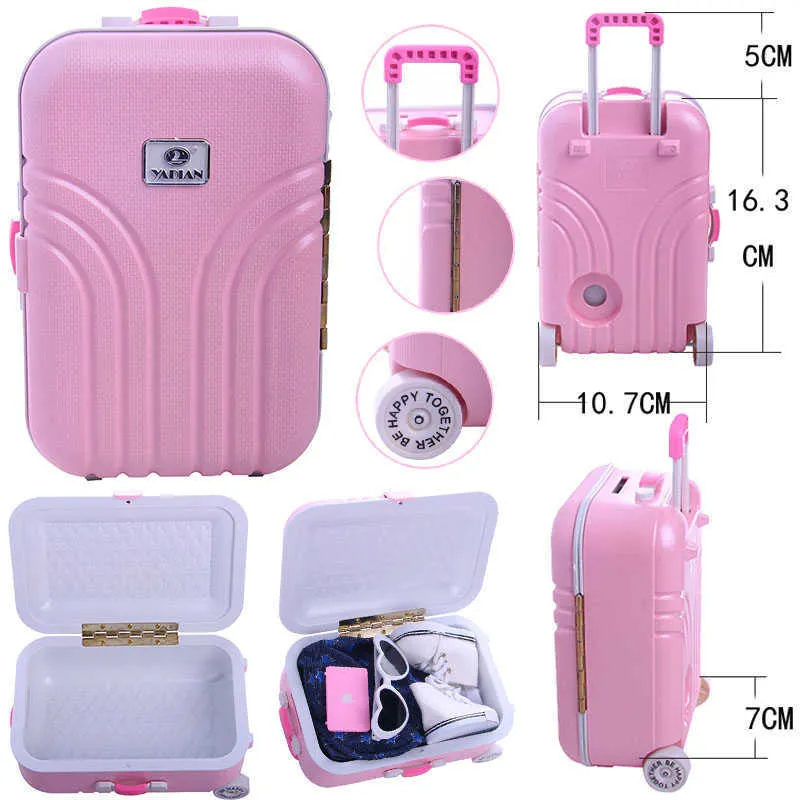 Partihandel 2 färger resväska Piggy Bank för 18 tum amerikanska tjejtillbehör 43 cm född baby dollkläder