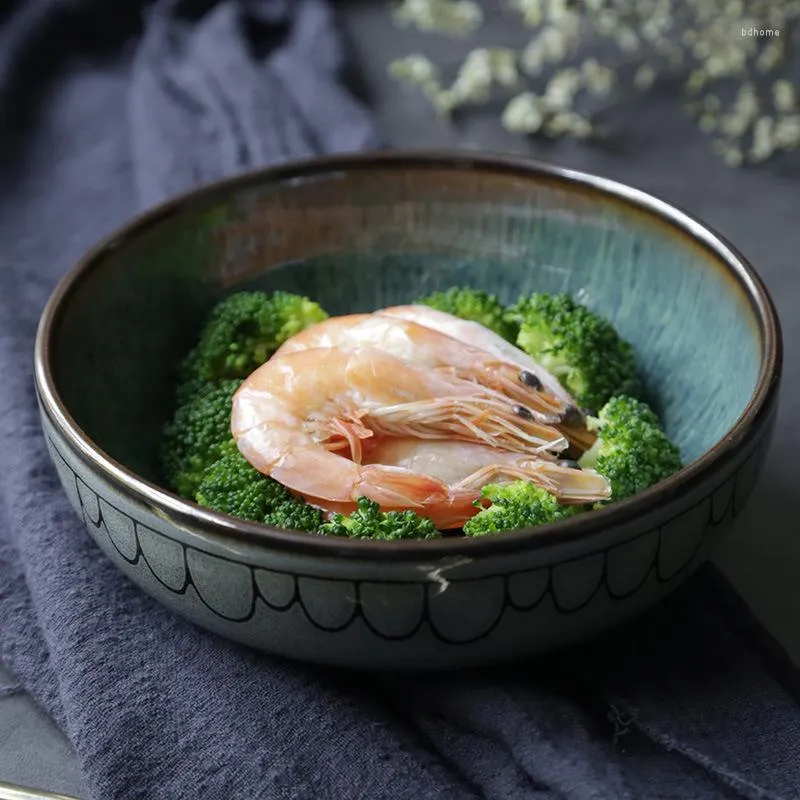 Bols Bol En Céramique Japonais Et Coréen Vaisselle Créative Bouche Peu Profonde Ramen Légumes Riz Rétro Salade Soupe