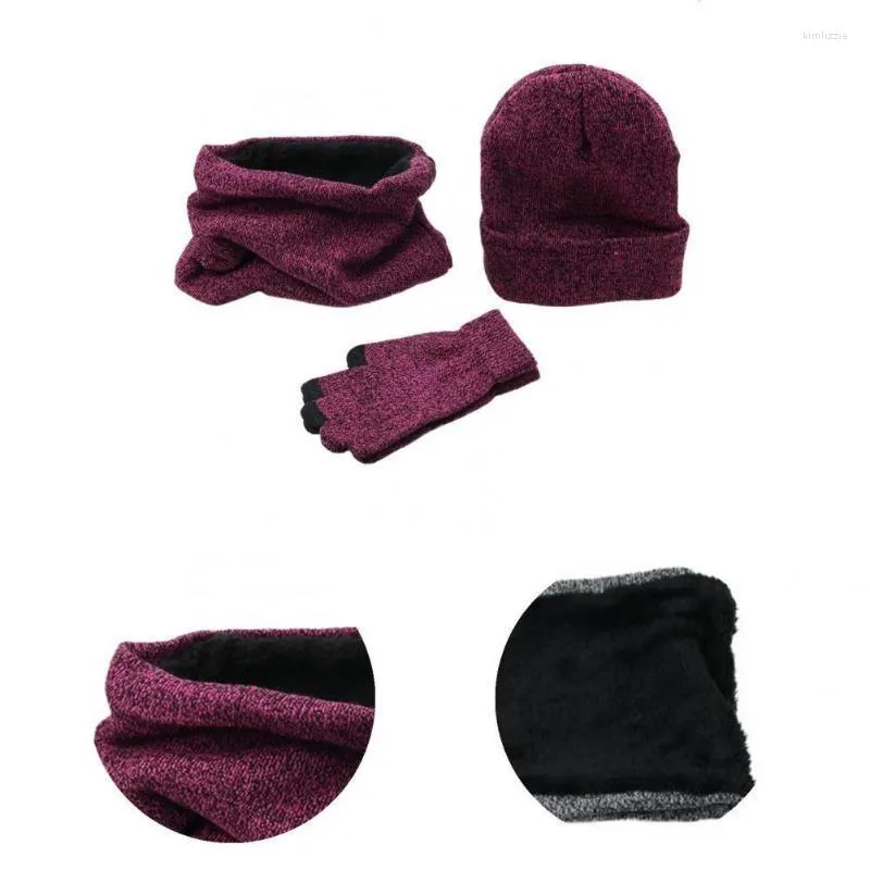 Écharpes 3 pièces/ensemble casquette d'hiver écharpe utile gants d'écran tactile tricoté extensible coupe-vent CapScarves Kiml22