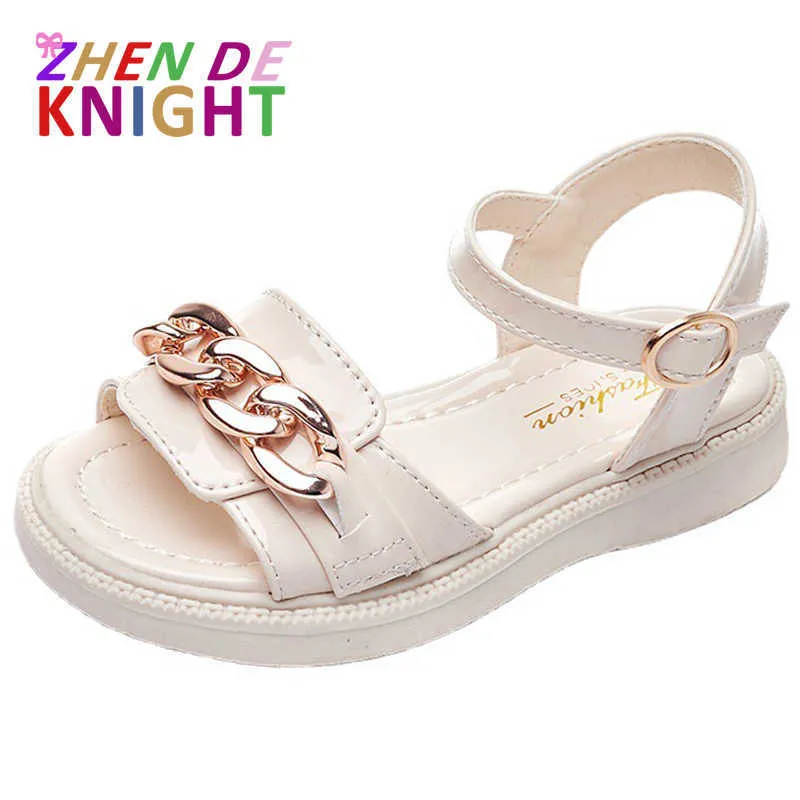 Sandaler flickor Sandaler 2022 Sommar Nya modeflickor Prinsessor Skor Barnstrandskandaler Knapptyp Flats Heta i Girls For Party Chic Z0225