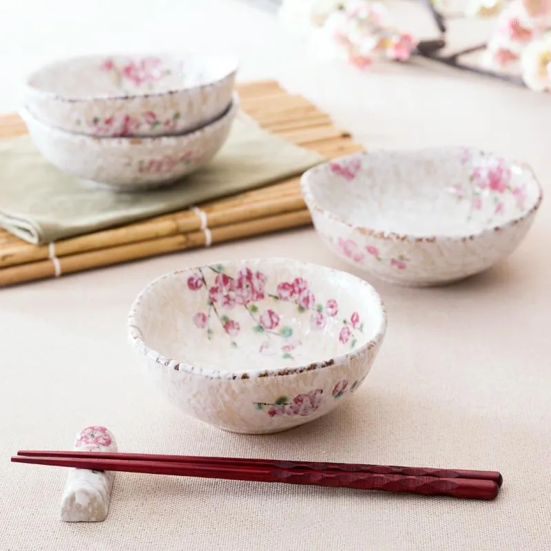 Bols 4,25 pouces Japon Zakka Style Céramique Salade Petit-déjeuner Fruits Créatif Floral Imprimé À La Main En Porcelaine Bol À Soupe Couverts