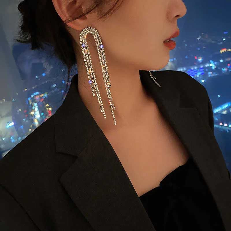 Charme FYUAN Mode Long Gland Cristal Boucles D'oreilles pour les Femmes Géométrique Plein Strass Boucles D'oreilles Déclaration Bijoux Cadeaux G230225