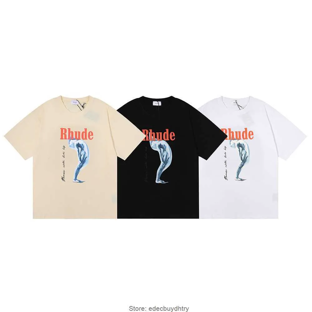 Мужские футболки Rh-футболки Летний американский модный бренд Rhude Tortured Goddess Hip Hop Мужская и женская повседневная футболка с коротким рукавом