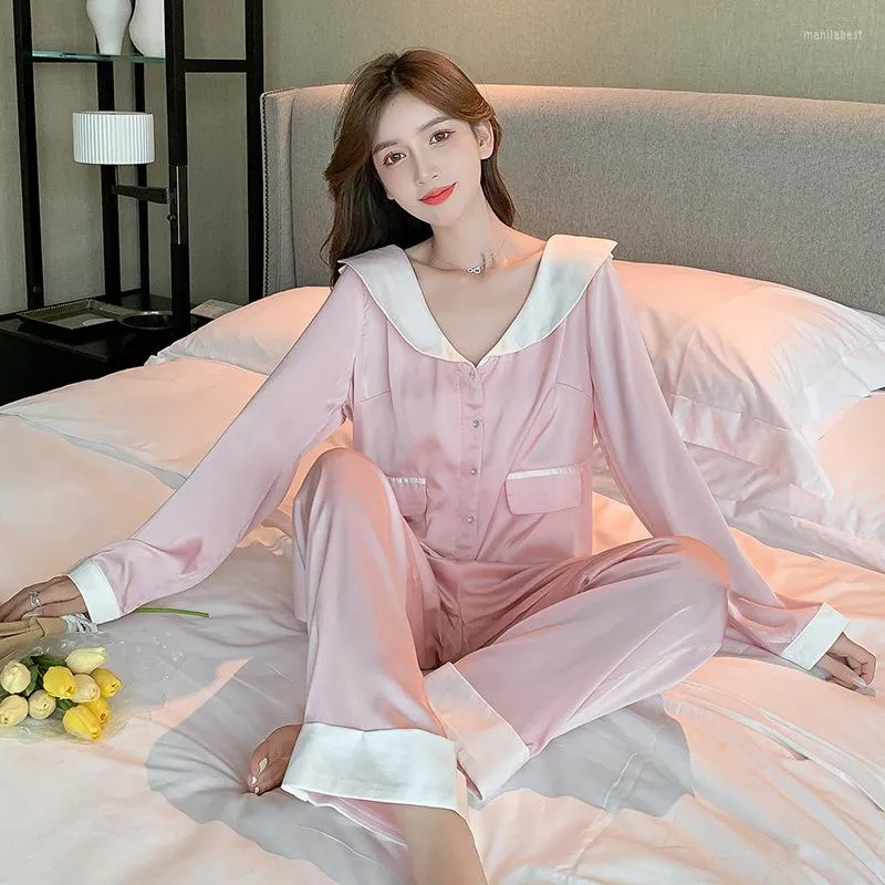 Women's Sleepwear Silk Pajamas Women's Night Clothes For Home Wear Ice And Snow Two-piece High-end Fashion Sexy Tracksuit Tops With