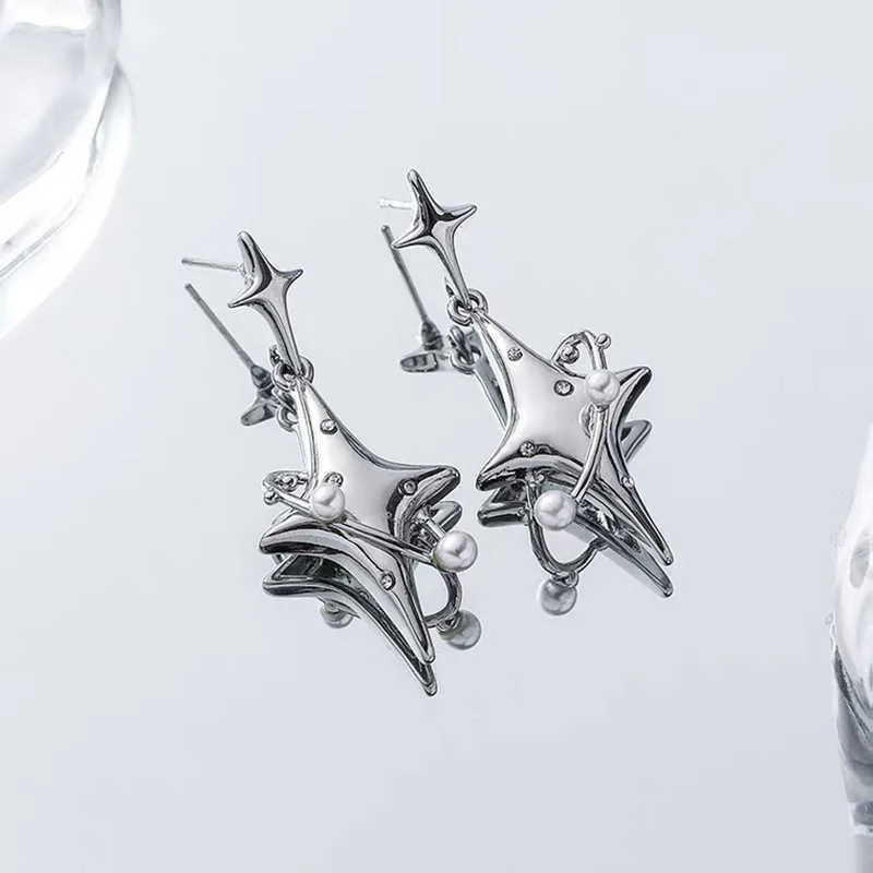 Urok moda koreańska gwiazda Y2K upuszczenie Kobiet Kobiety gorąca dziewczyna harajuku kreatywna perła kryształowe gwiazdy kolczyki punkowe biżuterię prezent G230225