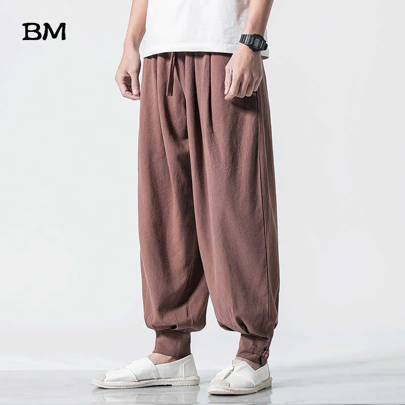 Herenbroek Chinese stijl zweetwedstrijden oude stijl linnen bloeiers casual mode joggers mannen los grote maten sportbroek 5xl broek mannelijk z0225