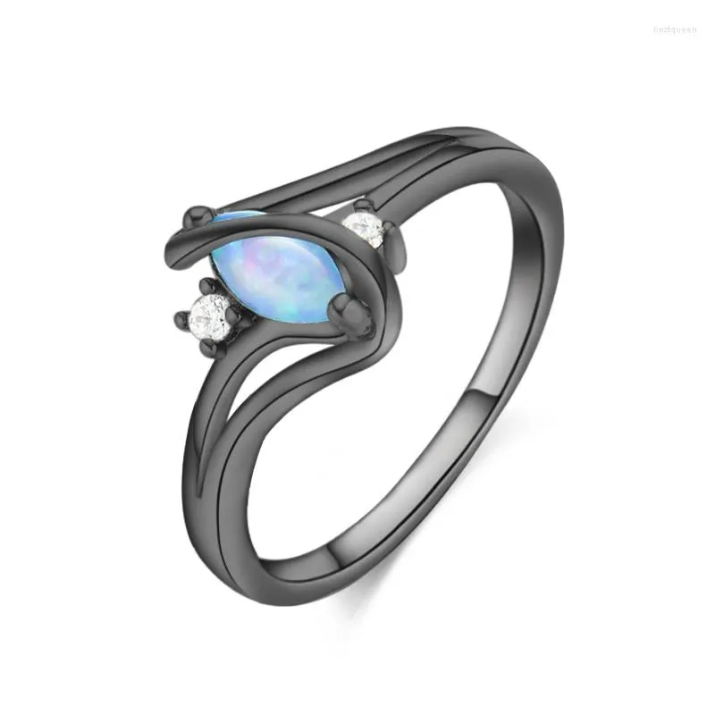 Bröllopsringar Ring Classic Fashion Asymmetric Mosaic Blue Opal Hand smycken Temperament Kvinnlig zirkon