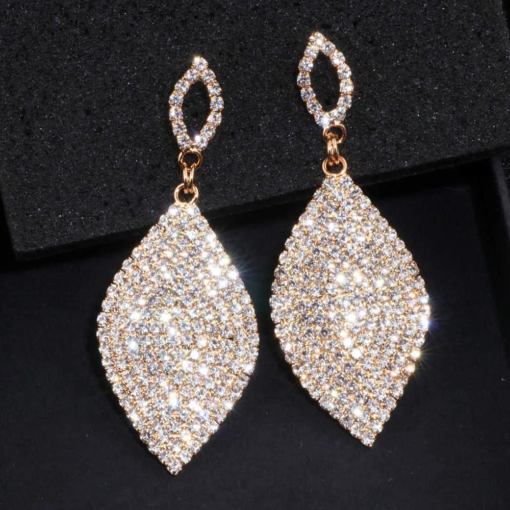 Charme classique grandes boucles d'oreilles mariée en forme de larme boucles d'oreilles en cristal pour les femmes strass balancent boucle d'oreille de mariage bijoux WX065 G230225