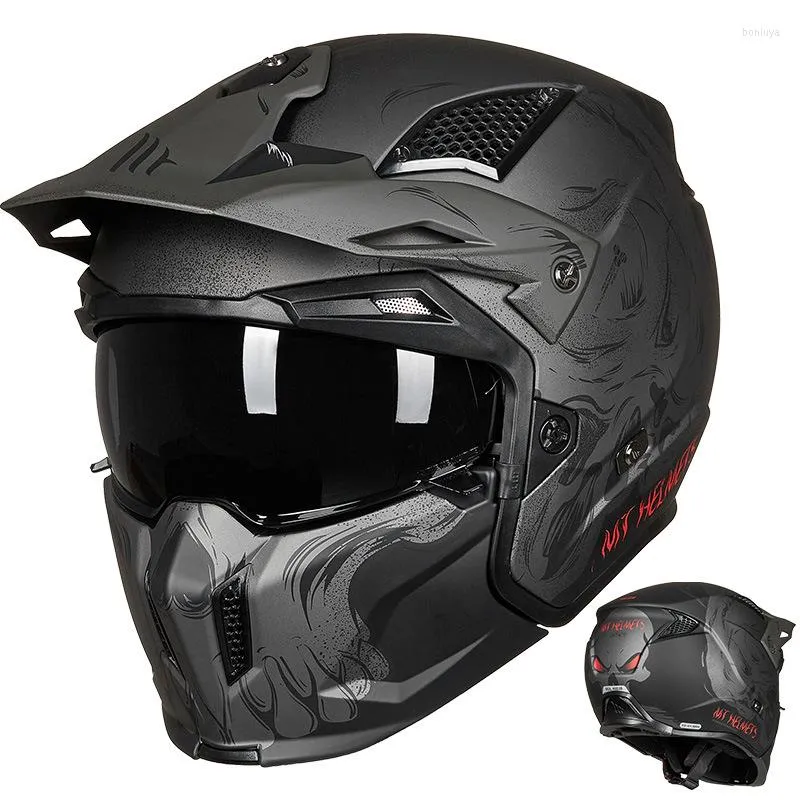 Motorcycle Helmets 2023 Street Fighter Helmet Full Face Gray Retro Half Detachable Combination