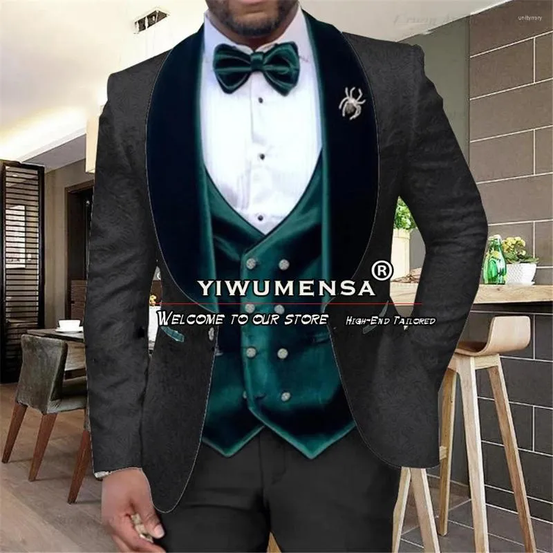 Costumes pour hommes Noir Jacquard Hommes Dernières Tuxedos De Mariage De Marié Slim Fit 3 Pièces Blazer Ensembles Soirée Formelle Mariage Masculin Vêtements