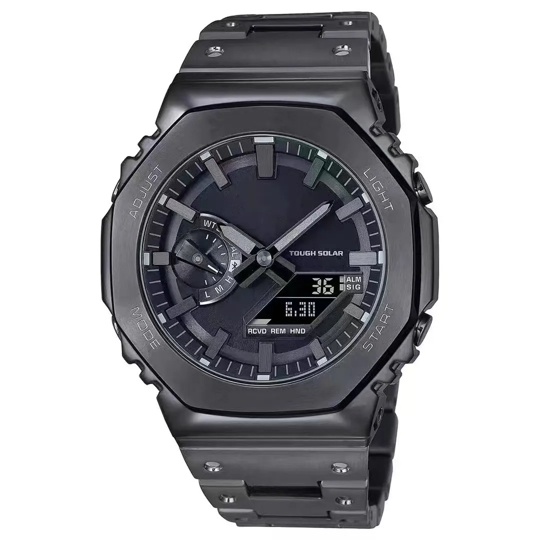 Montre de choc originale GM-B2100 sport numérique Quartz montre unisexe cadran en alliage pleine fonction heure mondiale bande d'acier série chêne