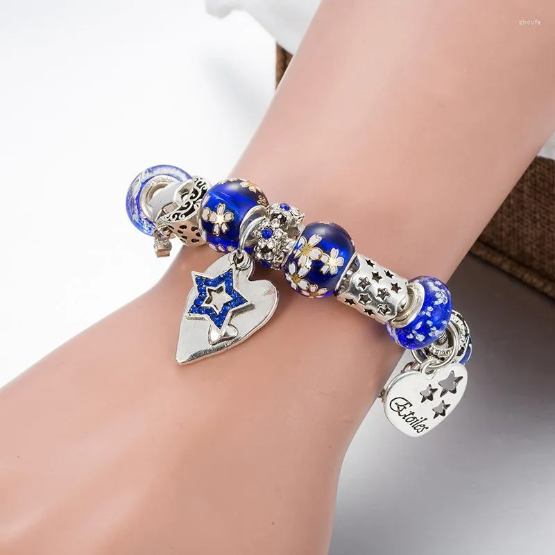 Bedelarmbanden janyee 2023 Charms met blauwe droomster hart pulcera armband voor vrouwen diy kralen fit armbanden sieraden drop b22065