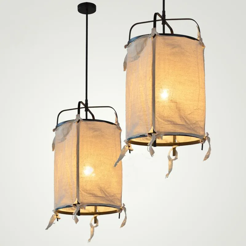 Pendellampor japan stil ljus järn linne hanglamp för matsal sovrum bardekor hem armaturupphängning e27 hängande lyktadan