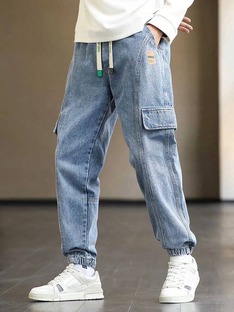 Men's Jeans Grande taille hommes Cargo Jogger Jean Hip Hop Streetwear fausses poches coton extensible pantalon Denim décontracté Baggy Jean pantalon 8XL Z0225