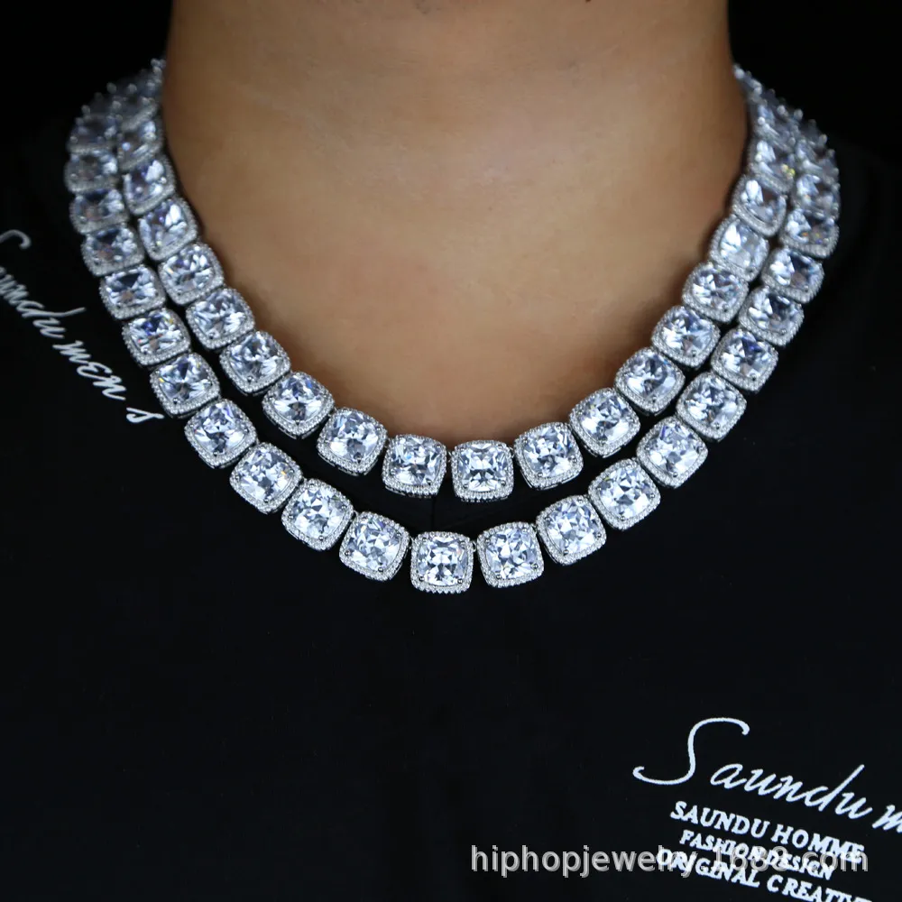 Trendy Lab Diamond Necklace 14K White Gold Engagement Wedding Chocker Halsband för kvinnor Män hiphop smyckespresent