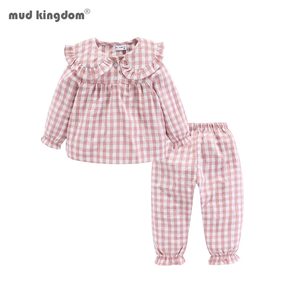 Pyjamas Mudkingdom Mädchen-Pyjama-Set, Peter-Pan-Kragen, süßer karierter Mädchen-Pyjama-Anzug, Homewear, Kleinkind-Pyjama, Mädchen-Jammies, Nachtwäsche, 230227