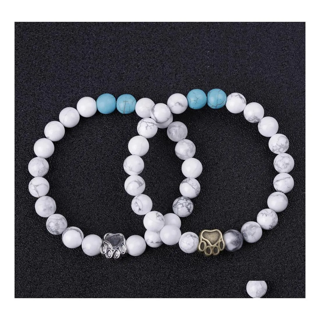 car dvr Charm Bracelets Dog Paw 8Mm Stone Beads Charms Bracelet Women Men Bangle Beaded Hand Strings Drop Delivery Jewelry Dh7Ta